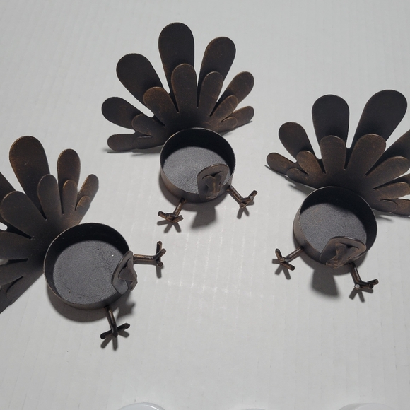 Set of 3 Tin Turkey Tea Lights Candle holder Metal Rustic Thanksgiving Farmhouse - Picture 5 of 7
